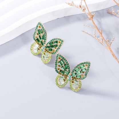 Alloy Inlaid Rhinestone Butterfly Earrings-Teresa&#39;s Fashionista LLC