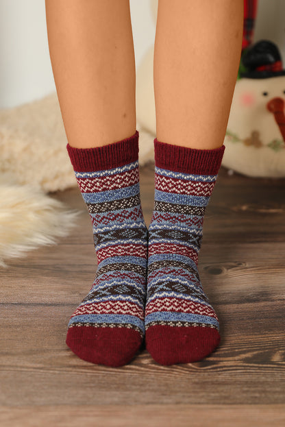 Multicolor Thermal Fuzzy Warm Winter Crew Socks-Teresa&#39;s Fashionista LLC