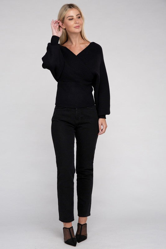 Viscose Cross Wrap Pullover Sweater-Teresa&#39;s Fashionista LLC