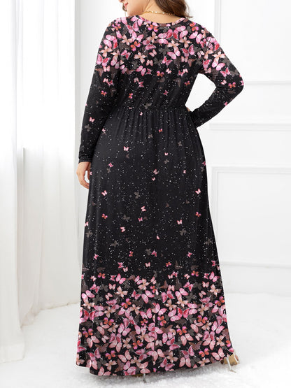 Plus Size Round Neck Maxi Dress with Pockets-Teresa&#39;s Fashionista LLC