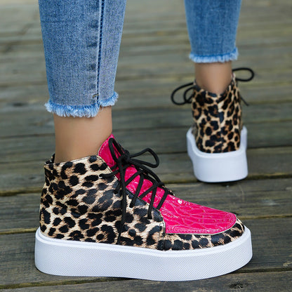 PU Leather Leopard Platform Sneakers-Teresa&#39;s Fashionista LLC