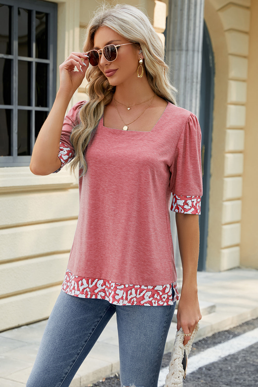 Square Neck Half Sleeve T-Shirt-Teresa&#39;s Fashionista LLC