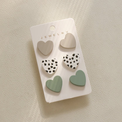 3 Piece Acrylic Heart Stud Earrings-Teresa&#39;s Fashionista LLC