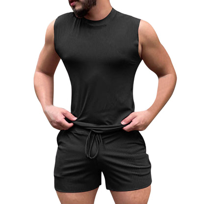 Summer Sleeveless Shorts Sports Black Cotton Vest Non-hooded Clothing-Teresa&#39;s Fashionista LLC