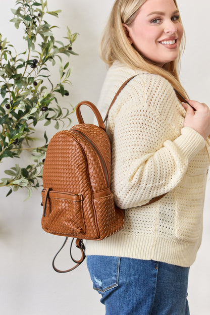 SHOMICO PU Leather Woven Backpack-Teresa&#39;s Fashionista LLC