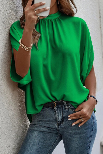 Tie Back Slit Half Sleeve Blouse-Teresa&#39;s Fashionista LLC