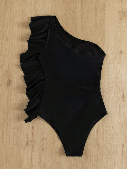 Ruffled Single Shoulder One-Piece Swimwear-Teresa&#39;s Fashionista LLC