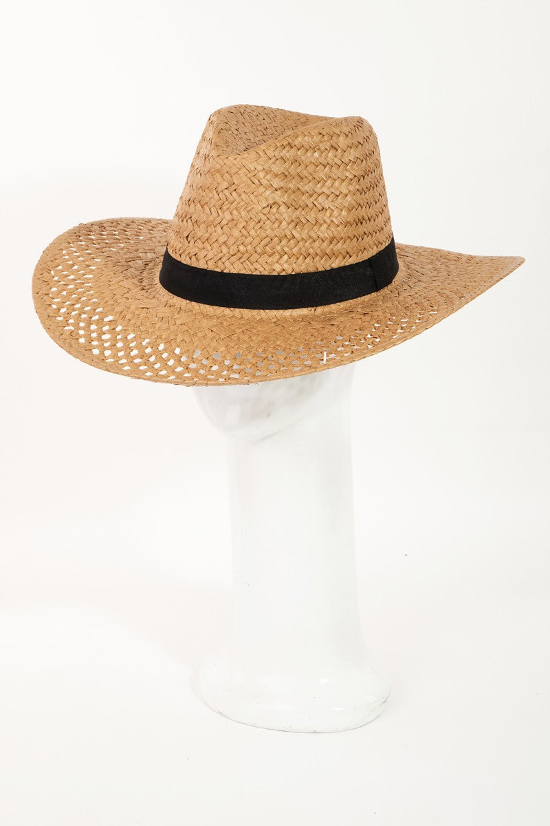 Fame Basket Weave Straw Sun Hat-Teresa&#39;s Fashionista LLC