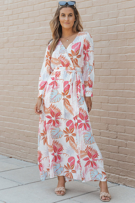 Printed Tie Waist Maxi Dress-Teresa&#39;s Fashionista LLC