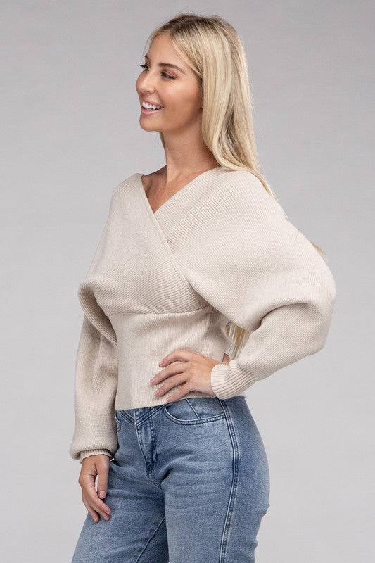 Viscose Cross Wrap Pullover Sweater-Teresa&#39;s Fashionista LLC