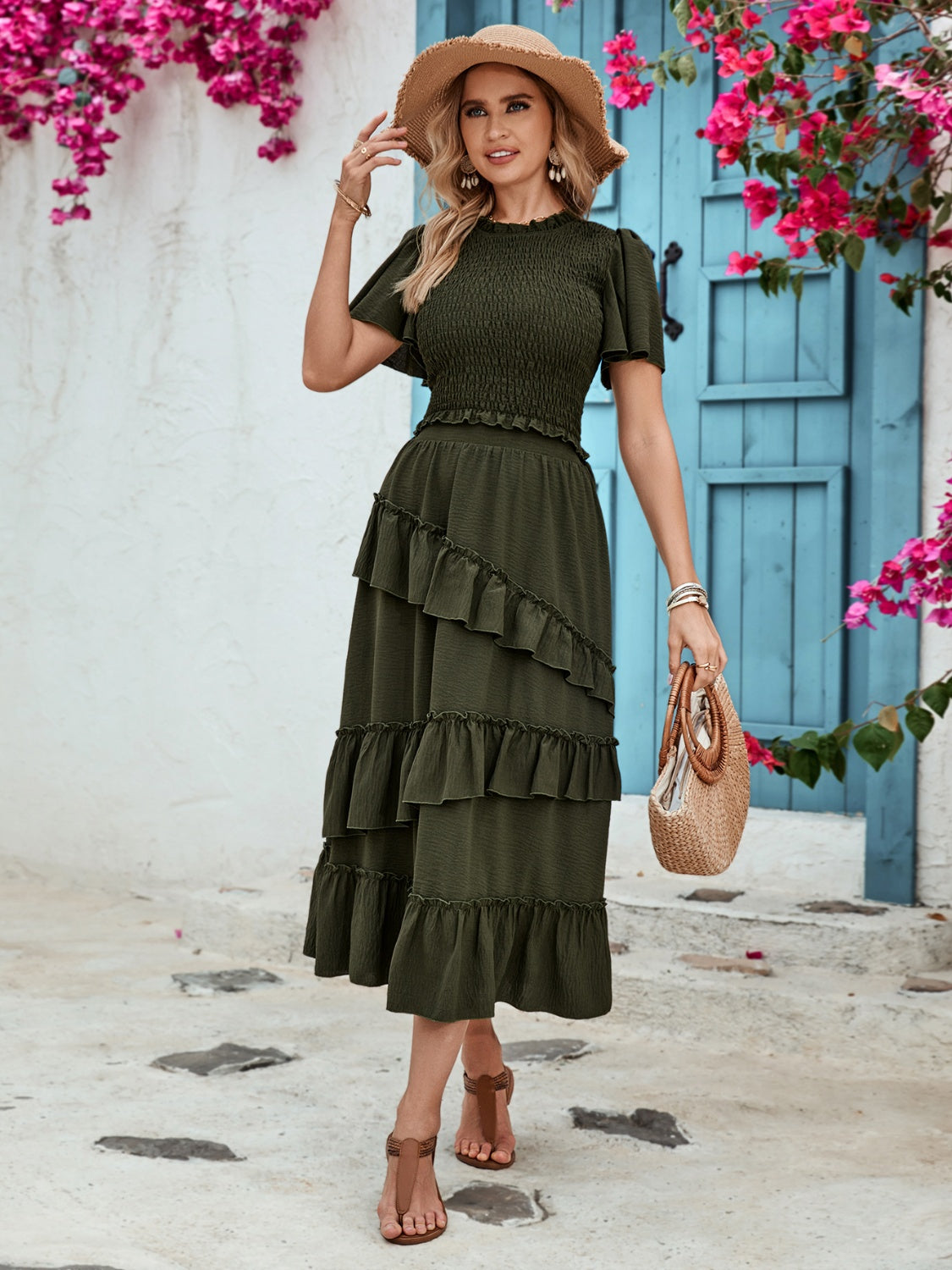 Ruffled Elastic Waist Midi Skirt-Teresa&#39;s Fashionista LLC