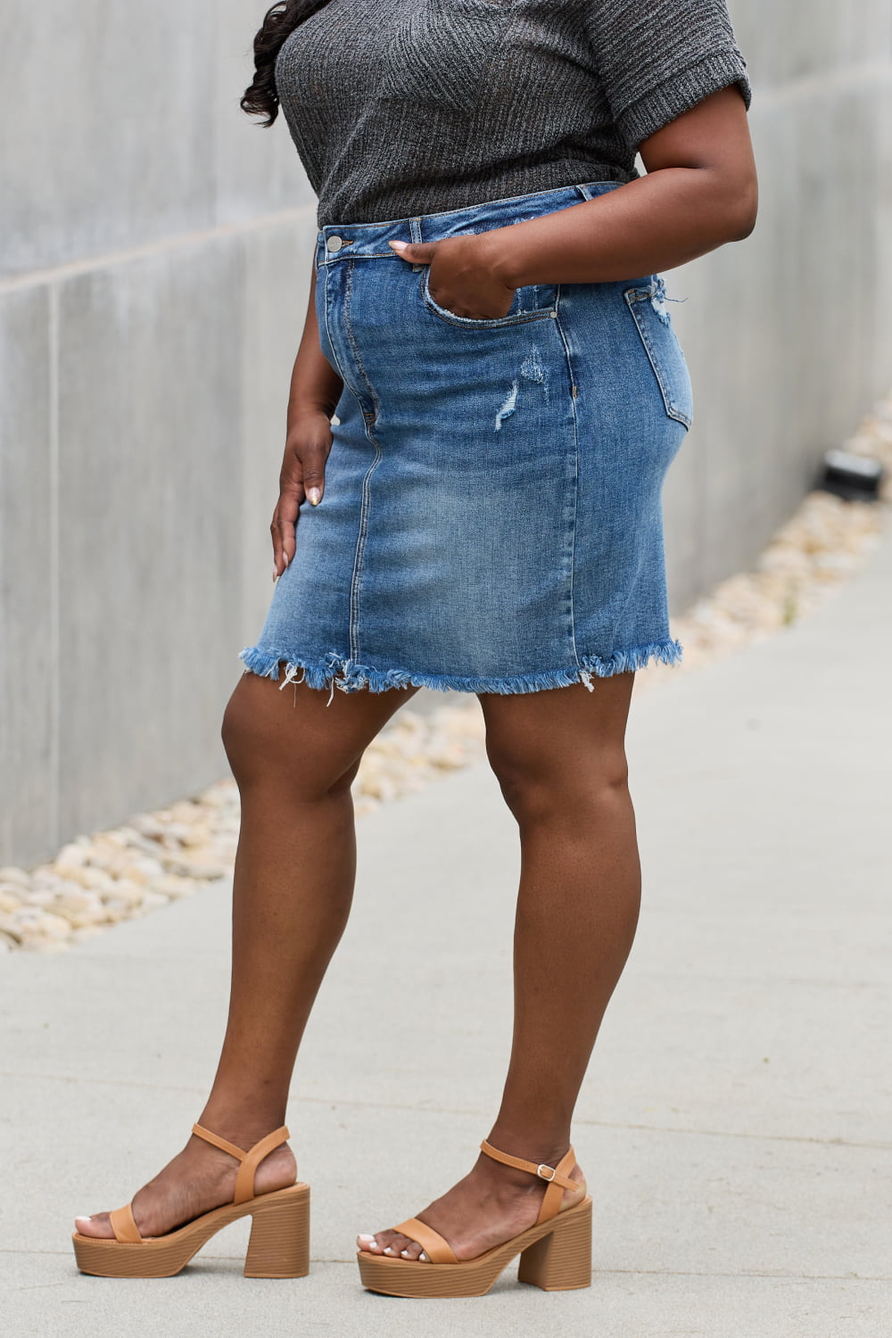 RISEN Amelia Full Size Denim Mini Skirt-Teresa&#39;s Fashionista LLC