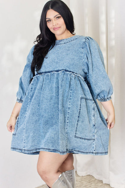 HEYSON Full Size Oversized Denim Babydoll Dress-Teresa&#39;s Fashionista LLC