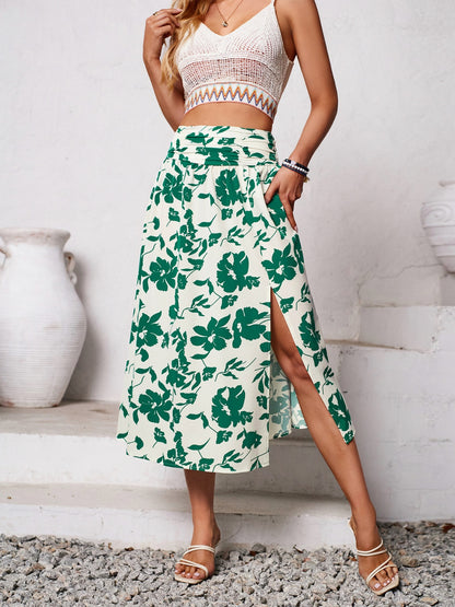 Slit Printed Midi Skirt-Teresa&#39;s Fashionista LLC