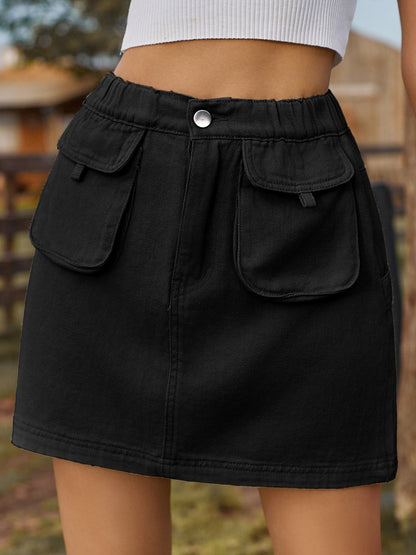 Pocketed Elastic Waist Denim Skirt-Teresa&#39;s Fashionista LLC