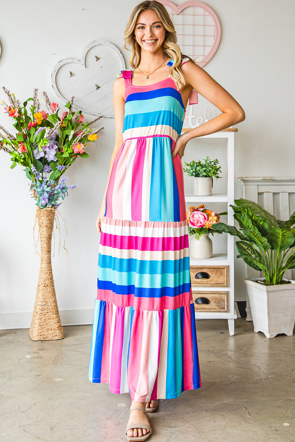 Striped Sleeveless Maxi Dress-Teresa&#39;s Fashionista LLC