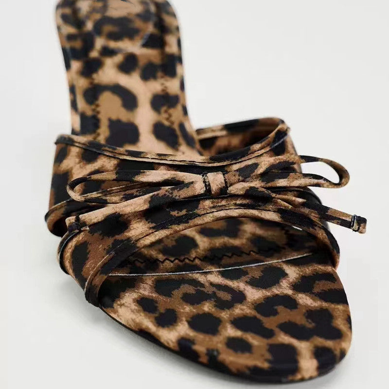 Bow Leopard Kitten Heel Sandals-Teresa&#39;s Fashionista LLC