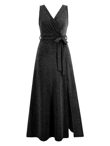 Slit Surplice Tie Waist Sleeveless Dress-Teresa&#39;s Fashionista LLC