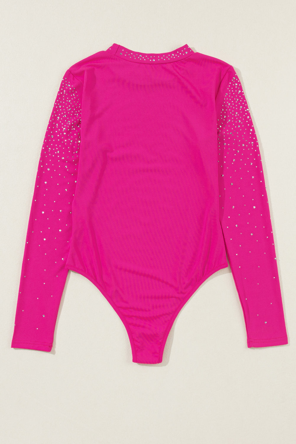 Rose Rhinestone Mesh Long Sleeve Bodysuit-Teresa&#39;s Fashionista LLC