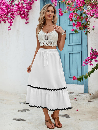 Tied Contrast Trim High Waist Skirt-Teresa&#39;s Fashionista LLC