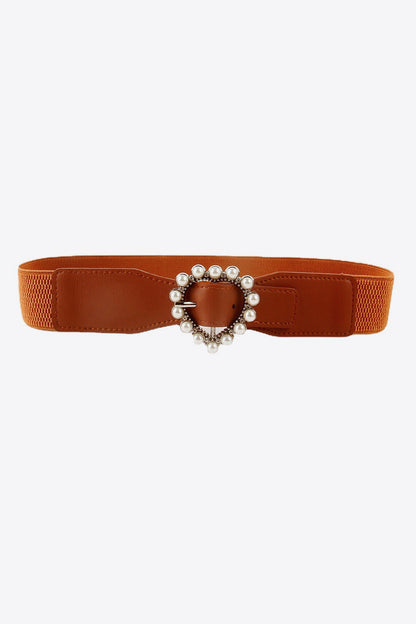 Pearl Heart Buckle Elastic Belt-Teresa&#39;s Fashionista LLC