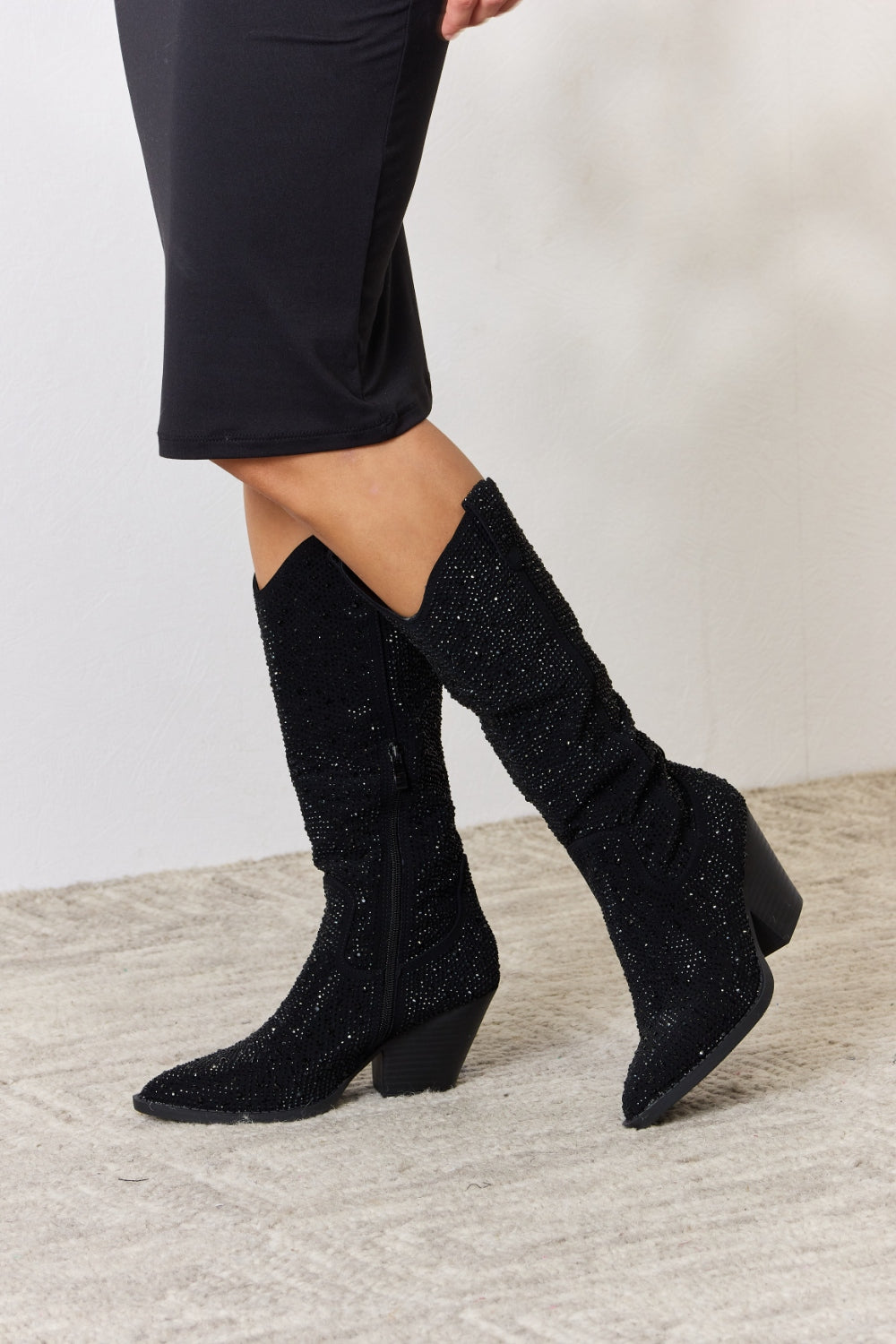 Forever Link Rhinestone Knee High Cowboy Boots-Teresa&#39;s Fashionista LLC