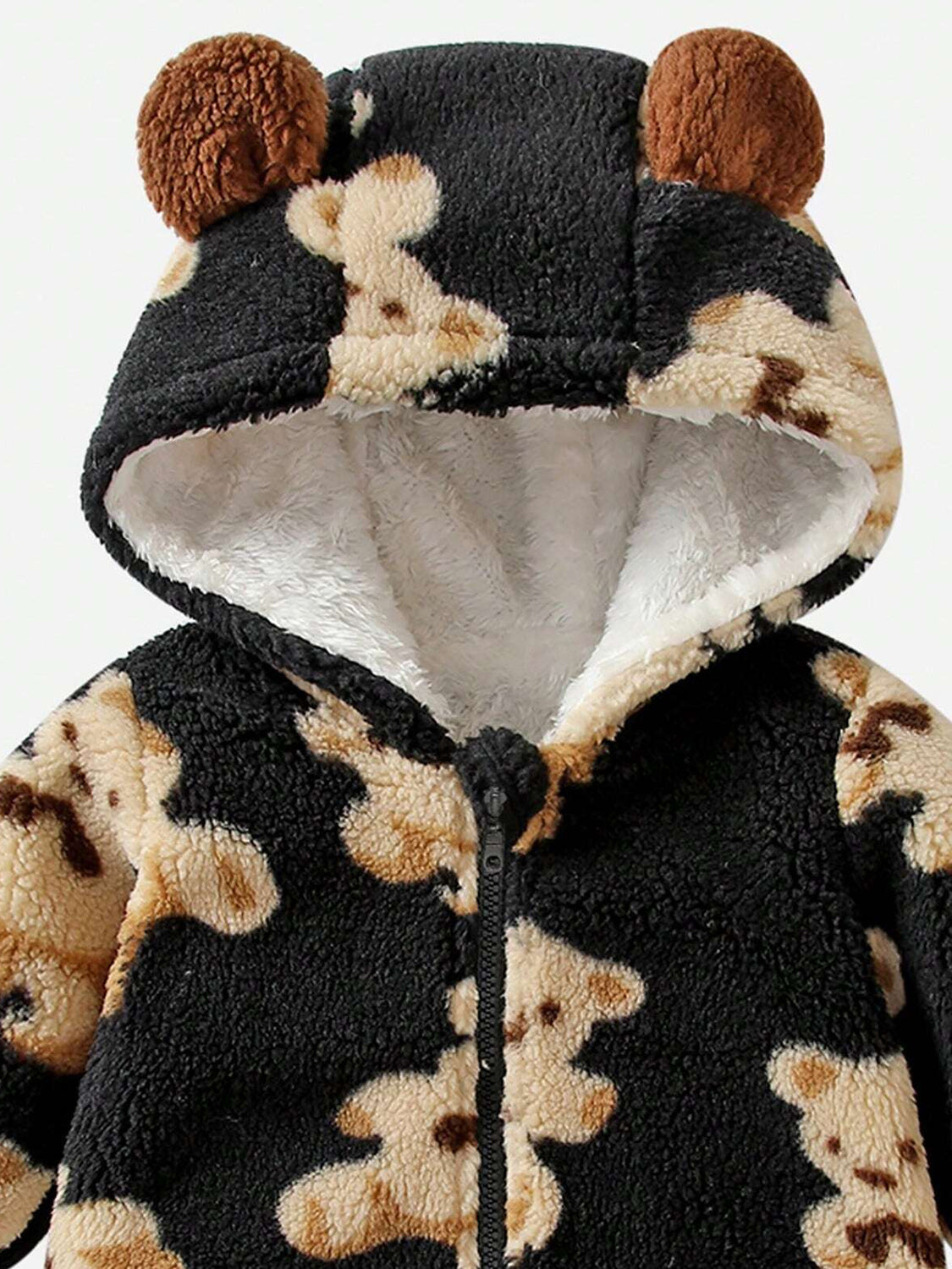 Bear Zip Up Long Sleeve Hooded Jumpsuit-Teresa&#39;s Fashionista LLC