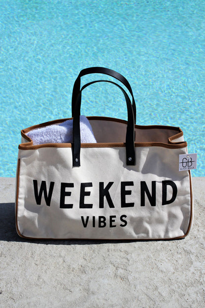 White WEEKEND VIBES Canvas Tote-Teresa&#39;s Fashionista LLC