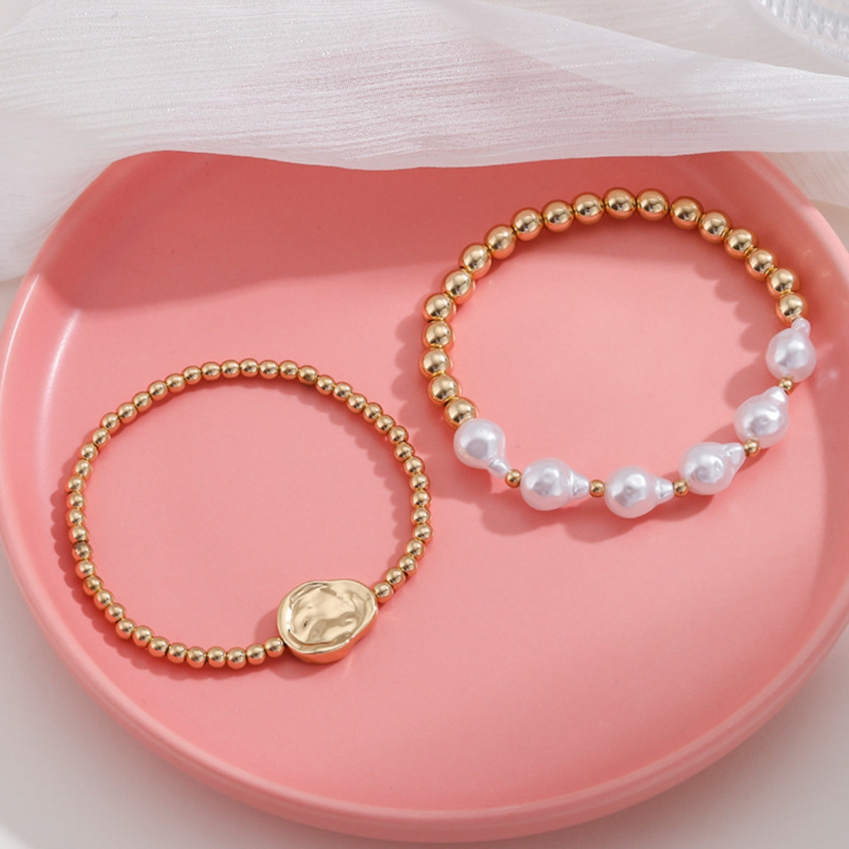 Gold-Plated Alloy Bead Bracelet-Teresa&#39;s Fashionista LLC