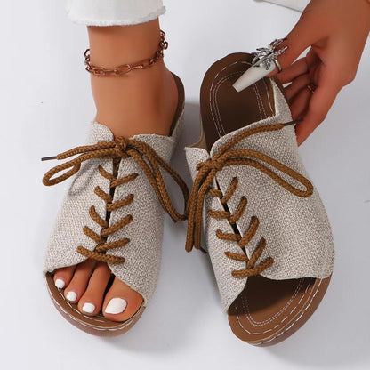 Lace-Up Open Toe Wedge Sandals-Teresa&#39;s Fashionista LLC