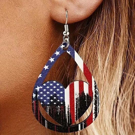 US Flag Pattern Wooden Earrings-Teresa&#39;s Fashionista LLC