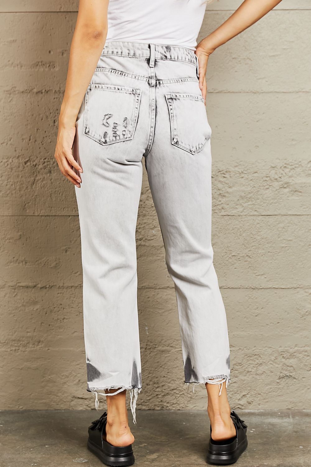 BAYEAS Acid Wash Accent Cropped Mom Jeans-Teresa&#39;s Fashionista LLC