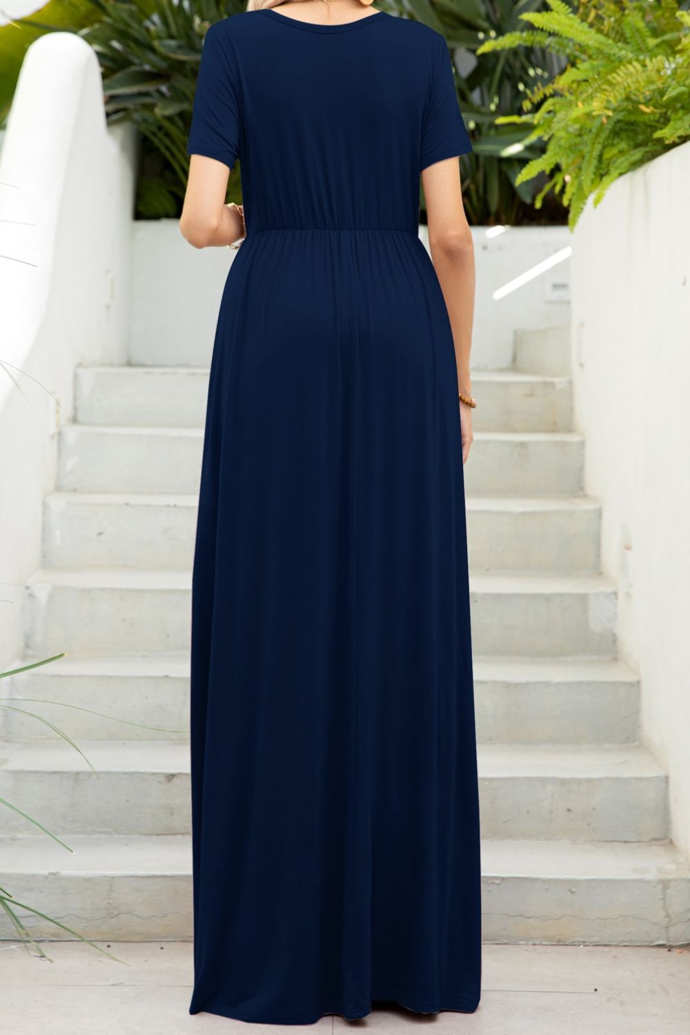 Round Neck Maxi Tee Dress with Pockets-Teresa&#39;s Fashionista LLC