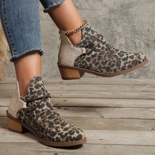 Contrast Canvas Low Heel Boots-Teresa&#39;s Fashionista LLC