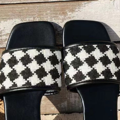 Plaid Open Toe Flat Sandals-Teresa&#39;s Fashionista LLC