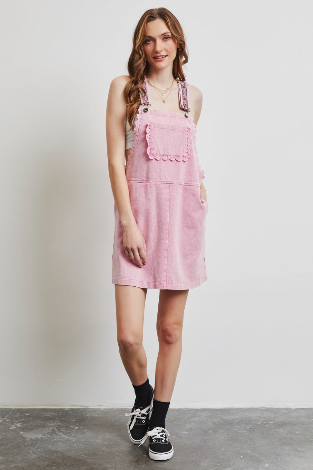 HEYSON Lace Trim Washed Overall Dress-Teresa&#39;s Fashionista LLC