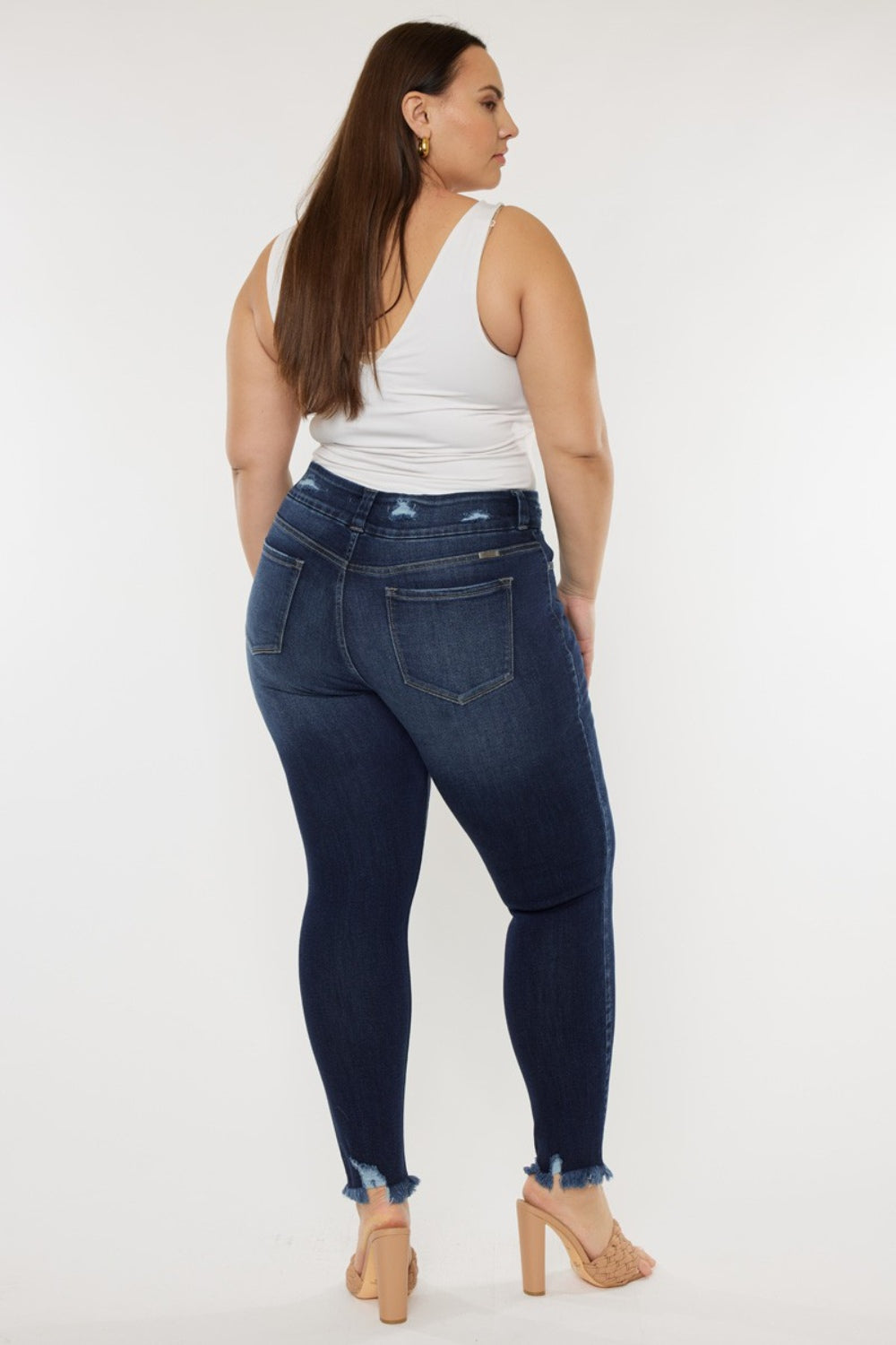 Kancan Full Size Cat's Whiskers Raw Hem High Waist Jeans-Teresa&#39;s Fashionista LLC