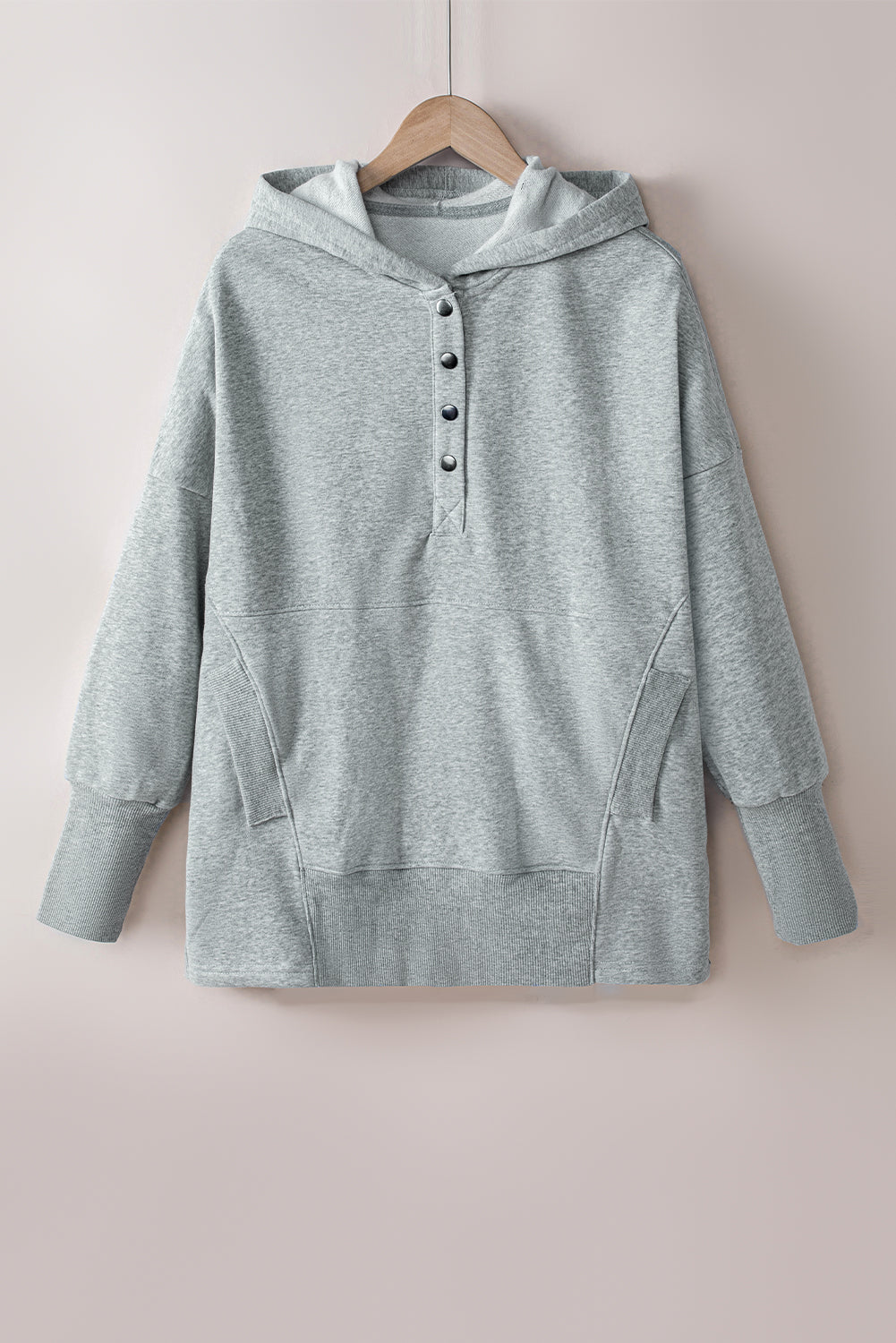 Quarter-Snap Dropped Shoulder Hoodie-Teresa&#39;s Fashionista LLC