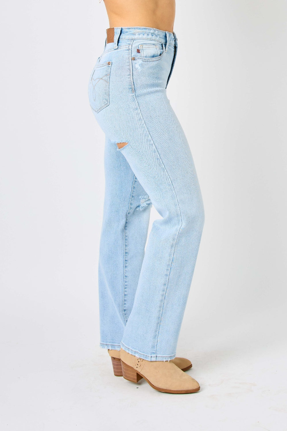 Judy Blue Full Size High Waist Distressed Straight Jeans-Teresa&#39;s Fashionista LLC