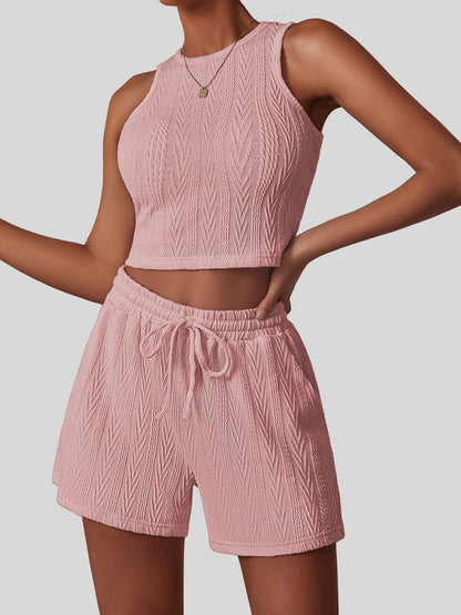 Textured Round Neck Top and Shorts Set-Teresa&#39;s Fashionista LLC