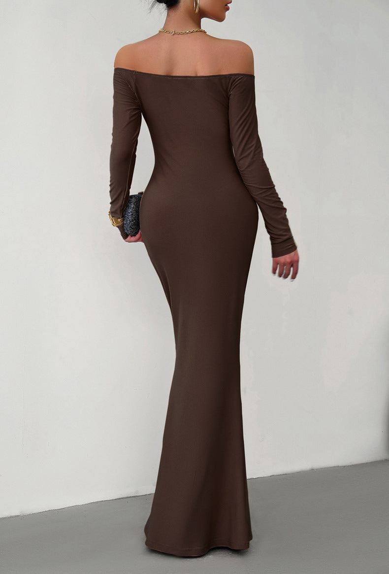 Off-Shoulder Long Sleeve Maxi Dress-Teresa&#39;s Fashionista LLC