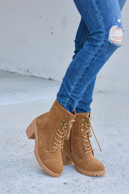 Forever Link Lace-Up Zipper Detail Block Heel Boots-Teresa&#39;s Fashionista LLC