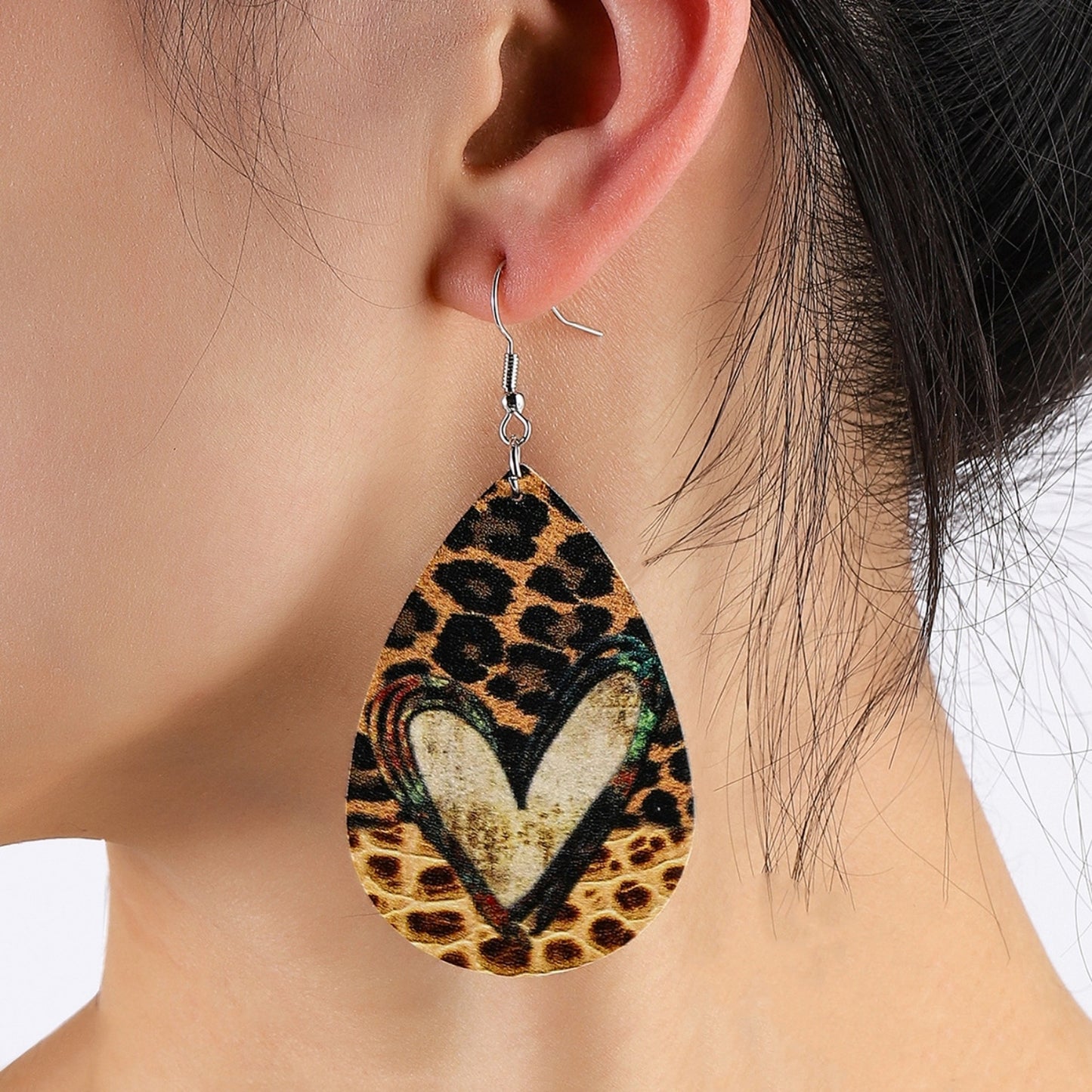 PU Leather Leopard Teardrop Earrings-Teresa&#39;s Fashionista LLC