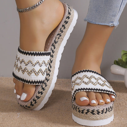 Geometric Weave Platform Sandals-Teresa&#39;s Fashionista LLC