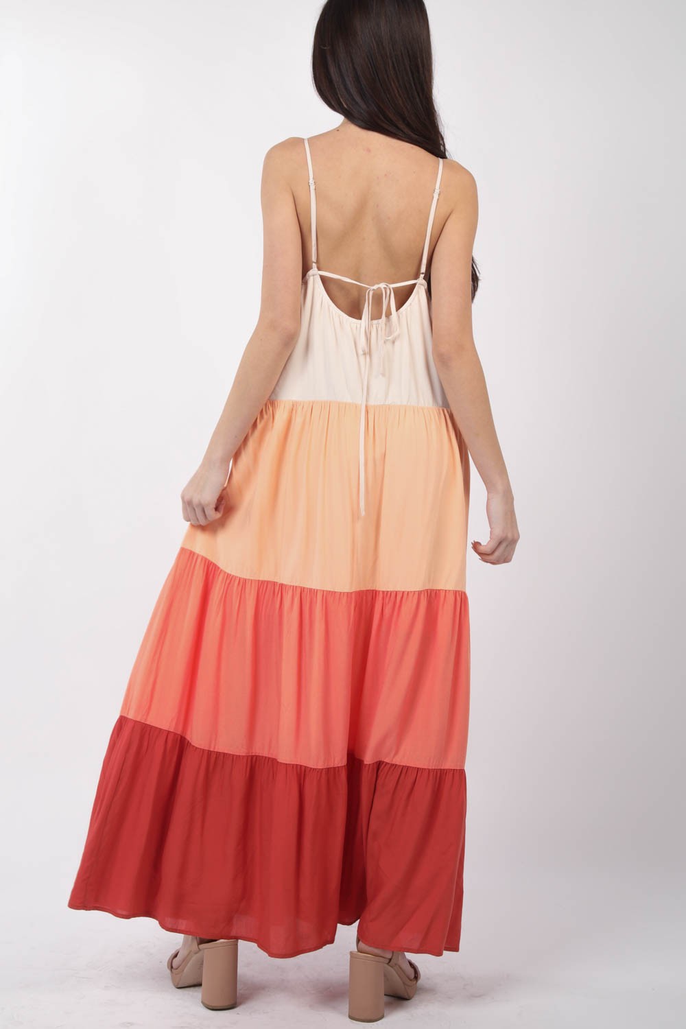 VERY J Color Block Tiered Maxi Cami Dress-Teresa&#39;s Fashionista LLC