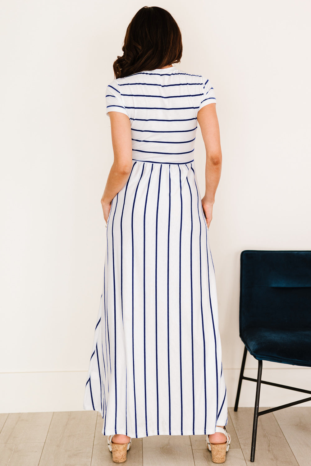 Striped Short Sleeve Crewneck Maxi Dress-Teresa&#39;s Fashionista LLC