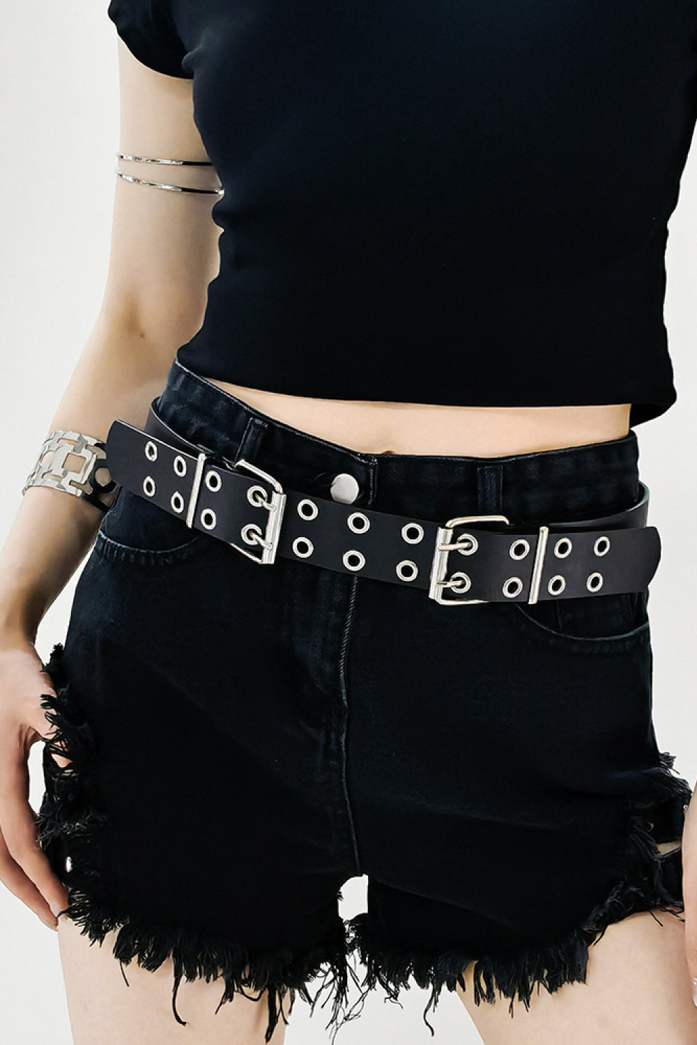 PU Leather Two Row Eyelet Belt-Teresa&#39;s Fashionista LLC