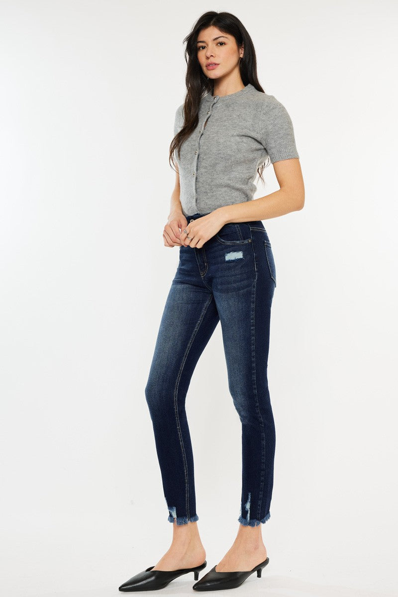 Kancan Full Size Cat's Whiskers Raw Hem High Waist Jeans-Teresa&#39;s Fashionista LLC