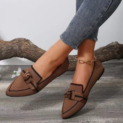 Bow Contrast Trim Point Toe Loafers-Teresa&#39;s Fashionista LLC