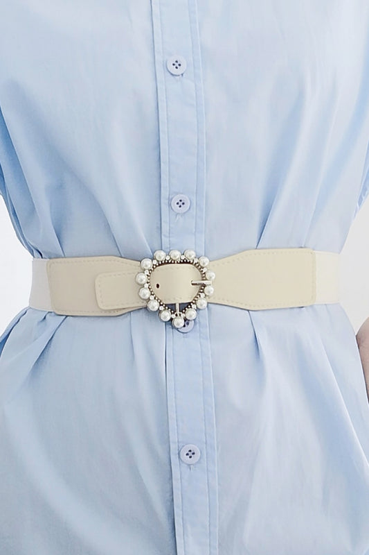 Pearl Heart Buckle Elastic Belt-Teresa&#39;s Fashionista LLC